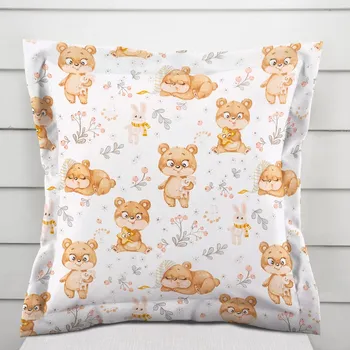 Povlak na polštářek Dětský bavlněný povlak na polštář s lemem Sandra SA-524 Roztomilí medvídci na bílém 50 x 50 cm
