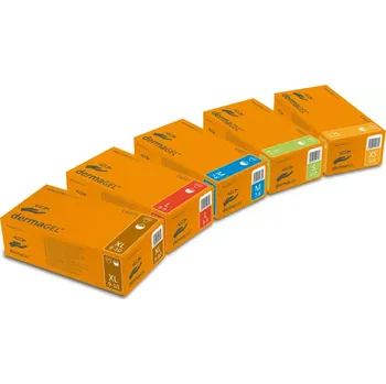 Vyšetřovací rukavice DERMAGEL COATED Latexové vyšetřovací rukavice bez pudru, polymer (100ks/balení) (Latexové vyšetřovací rukavice DERMAGEL COATED bez pudru s polymerovou úpravou, AQL 1,5, EN455, dostupné ve velikostech XS–XL, balení 100 ks.)
