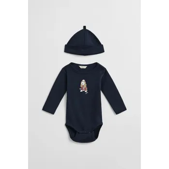 Kojenecký body DĚTSKÝ SET GANT DOG PRINT BODY & BEANIE EVENING BLUE