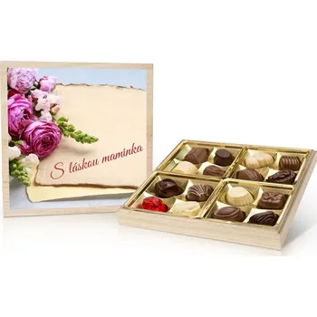 Bonboniéra Selllot, s.r.o., K Hájům 34, 155 00 Praha 5 - Vyrobeno v Belgii Květina – výběr belgických pralinek 200 g (s vlastním textem) Personifikace: S láskou maminka