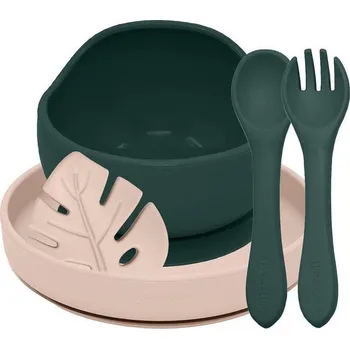 Petite & Mars Set jídelní silikonový Take Match 4 ks 6 m+ Misty Green/Desert Sand
