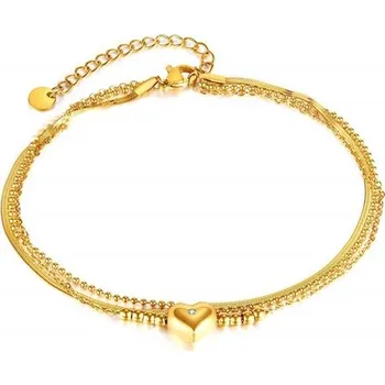 Náramek Ocelový náramek na nohu s hadím řetízkem a srdíčkem Zlatý Titan Jewerly GZ177