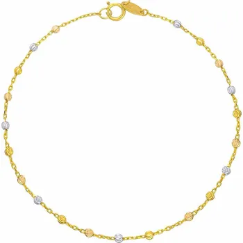 Náramek Zlatý náramek Anker Roma s kuličkami z bílého, žlutého a růžového zlata - 0,8 mm