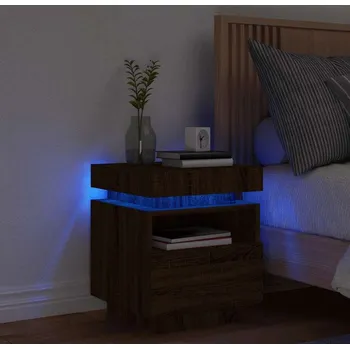 Noční stolek vidaXL Noční stolek s LED osvětlením 40 x 39 x 48,5 cm [836794] Barva: hnědý dub