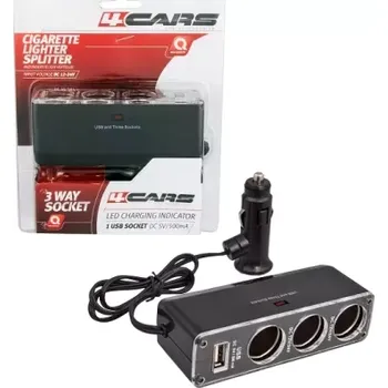 4CARS ROZTROJKA ZAPAĽOVAČE 12/24V S USB Č.1