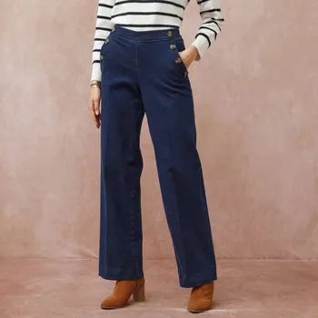 Dámské džíny Široké džíny s ozdobnými knoflíky modrá 50