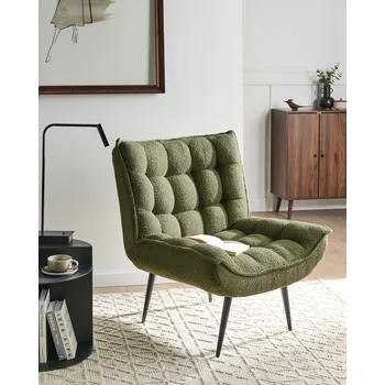 Křeslo Křeslo tmavě zelené buklé čalounění prošívané opěradlo bez područek černé kovové nohy moderní obývací pokoj ložnice Beliani