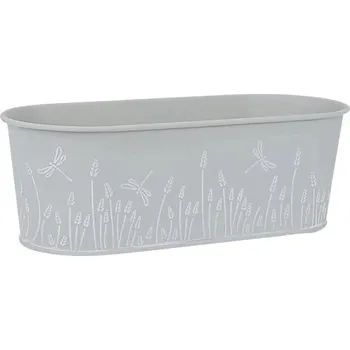 Obal na květináč truhlík kovový světle šedý 15 cm x 28 cm x 9 cm