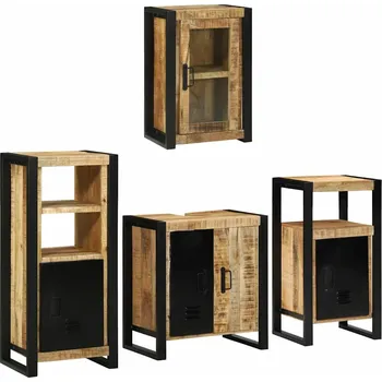 Koupelnový nábytek Sada koupelnového nábytku 4 pcs Hnědá Masivní mangové dřevo Hnědá3305694