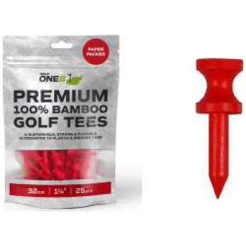 Golfová tyčka GOLF ONE8 týčka Premium 100% Bamboo Golf Tees 32mm (1a1/4") - červená 25ks