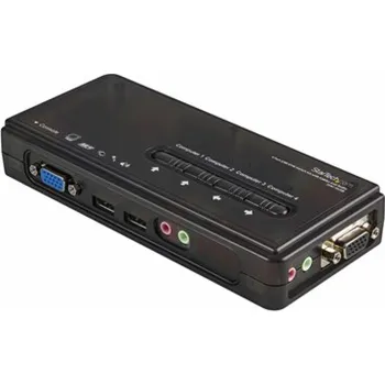 KVM přepínač StarTech.com 4 Port Black USB KVM Switch Kit with Cables and Audio - desktop KVM Switch - VGA KVM Switch - USB KVM Switch 4 Port (SV411KUSB) - Přepínač KVM / audio - 4 x KVM / zvuk - 1 místní uživatel