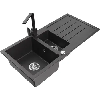 MEXEN/S - Andres granitový dřez s odkapávačem včetně baterie Rita, černá nakrapiany 6515-76-670300-76
