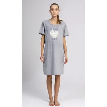 Dámské noční prádlo Vienetta Mateřská košile Srdce z kopretin šedá