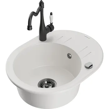 Kuchyňský dřez MEXEN/S - Kevin granitový dřez 1-miska s odkapávačem včetně baterie Carla, bílá 6517-20-670700-70