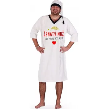 Žertovný předmět Ženatý muž - Noční košile s čepičkou - XXL bílá