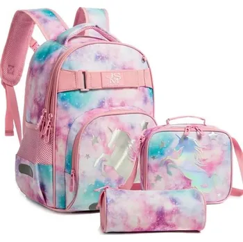 Dětský batoh Jasmine Dívčí školní batoh set 3v1 Holograf Jednorožec 23L Jasminestar 1015-UC