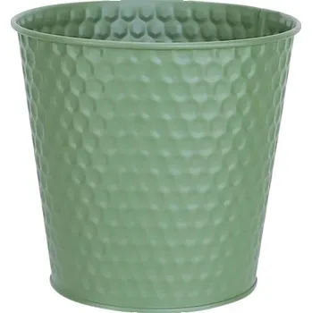 Obal na květináč Obal na květináč kovový kulatý zelený Ø 16 cm x 15 cm