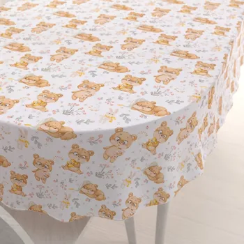 ubrus Dětský bavlněný oválný ubrus Sandra SA-524 Roztomilí medvídci na bílém 50x100 cm