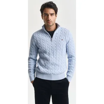 Pánský svetr SVETR GANT COTTON CABLE HALF ZIP ICE BLUE MELANGE