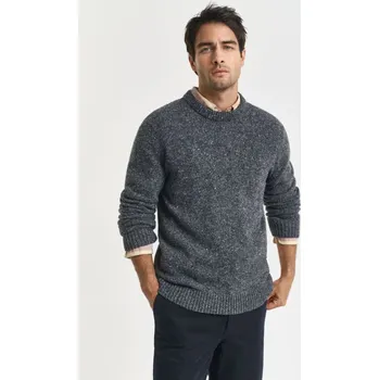 Pánský svetr SVETR GANT WOOL BLEND NEPS C-NECK CHARCOAL MELANGE