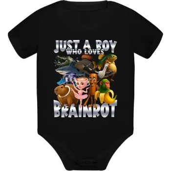 Žertovný předmět Just a boy who loves brainrot - dětské body s potiskem- Tričkový.cz