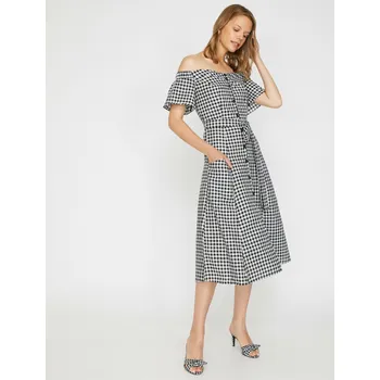 Dámské šaty Koton Women's Checkered Dress With Belt Detail Koton černá | šedá 2315502