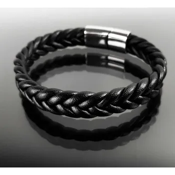 Náramek Moderní pánský náramek z kůže a oceli, balený v dárkové krabičce č. 1325