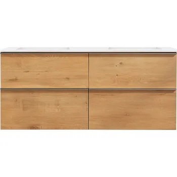 Koupelnový nábytek CERANO - Koupelnová skříňka pod umyvadlo s úchytkou Velora - dub medový, chromová úchytka - 160x49,8x45,2 cm