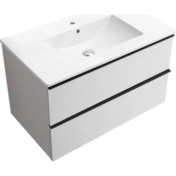 Koupelnový nábytek CERANO - Koupelnová skříňka pod umyvadlo s úchytkou Velora + keramické umyvadlo Todo - bílá matná, černá úchytka - 70x49,8x46 cm