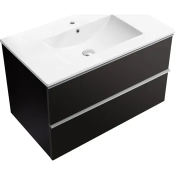 Koupelnový nábytek CERANO - Koupelnová skříňka pod umyvadlo s úchytkou Velora + keramické umyvadlo Todo - černá matná, chromová úchytka - 70x49,8x46 cm