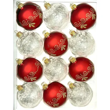 Vánoční ozdoba Irisa Kouzlo Vánoc – sada 12 skleněných koulí 7 cm v červené a bílé kombinaci Velikost: 7 cm, Balení: 12ks, Barva: červená;bílá