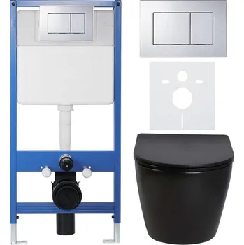 WC sada CERANO Podomítkový WC set Verde černá lesk WC tlačítko Classic, chrom předstěn instalace