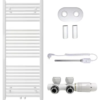 Radiátor CERANO - Koupelnový radiátorový set Lincoln - kombinované výtápění, termo tyč - středové připojení 50 mm - 366W - bílá matná - 1200x500 mm