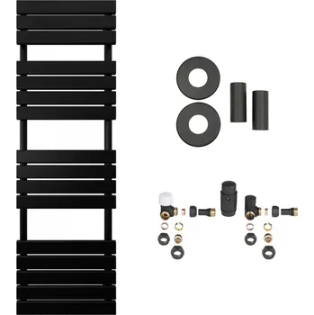 Radiátor CERANO - Koupelnový radiátorový set Claude - ústřední vytápění - boční připojení 50 mm - 866W - černá matná - 1600x500 mm
