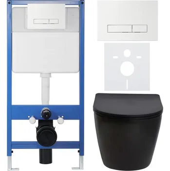 WC sada CERANO Podomítkový WC set Verde černá mat WC tlačítko Slim, bílé předstěnová instalace