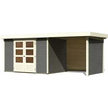 Zahradní stavba KARIBU HOLZTECHNIK dřevěný domek KARIBU ASKOLA 4 + přístavek 240 cm včetně zadní a boční stěny (92072) terragrau LG3262