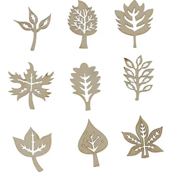 Dřevěná dekorace, v krabičce, LISTY, mix, 45ks/bal.