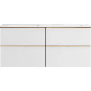 Koupelnový nábytek CERANO - Koupelnová skříňka pod umyvadlo s úchytkou Velora - bílá matná, zlatá úchytka - 160x49,8x45,2 cm