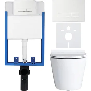 WC sada CERANO Podomítkový WC set Norbi bílá lesklá WC tlačítko Slim, bílé k zazdění CER-8050BD72