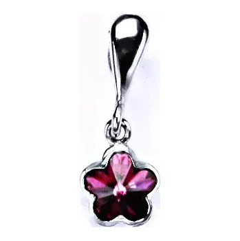Přívěsek Zlatý přívěšek kytička , bílé zlato , Swarovski krystal fuchsia - P 1297/22 (Zlatý přívěsek kytička)