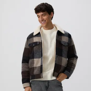 Reserved - Kostkovaná bunda s&nbsp;beránkem - ocelově modrá - RE129-95P - RE129-95P-S