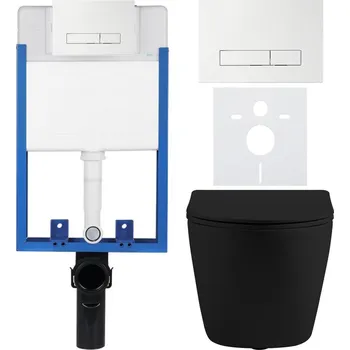 WC sada CERANO Podomítkový WC set Cesso černá mat WC tlačítko Slim, bílé k zazdění
