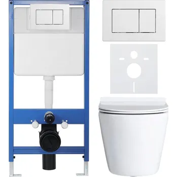 WC sada CERANO - Kompletní podomítkový WC set Dure - bílá lesklá - WC tlačítko Classic, bílé - předstěnová instalace - 51x35 cm