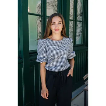 Dámská halenka Halenka s nařasenými rukávy Rosa černobílá kostička Velikost: XL