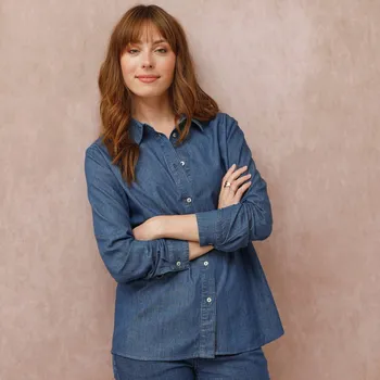 Dámská móda Košile z lehkého denimu modrá 52