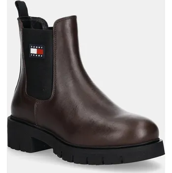 Dámská zimní obuv Boty s gumou Tommy Jeans TJW CHELSEA LEATHER BOOT EN0EN02825 hnědá 88X, EUR 37