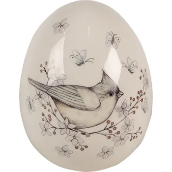 Dekorace velkého béžového vajíčka s ptáčkem – 16 cm