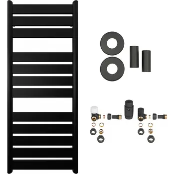 Radiátor CERANO - Koupelnový radiátorový set Arturo - ústřední výtápění - boční připojení 50 mm - 644W - černá matná - 1200x500 mm