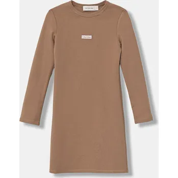 Dámské šaty Dívčí šaty Calvin Klein Jeans hnědá barva, mini, přiléhavé, IG0IG03042 IG0IG03042.9BYA 82X, vel. 164