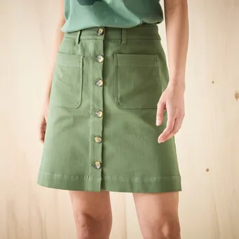Dámská sukně Krátká rozšířená sukně na knoflíky, kepr khaki 36